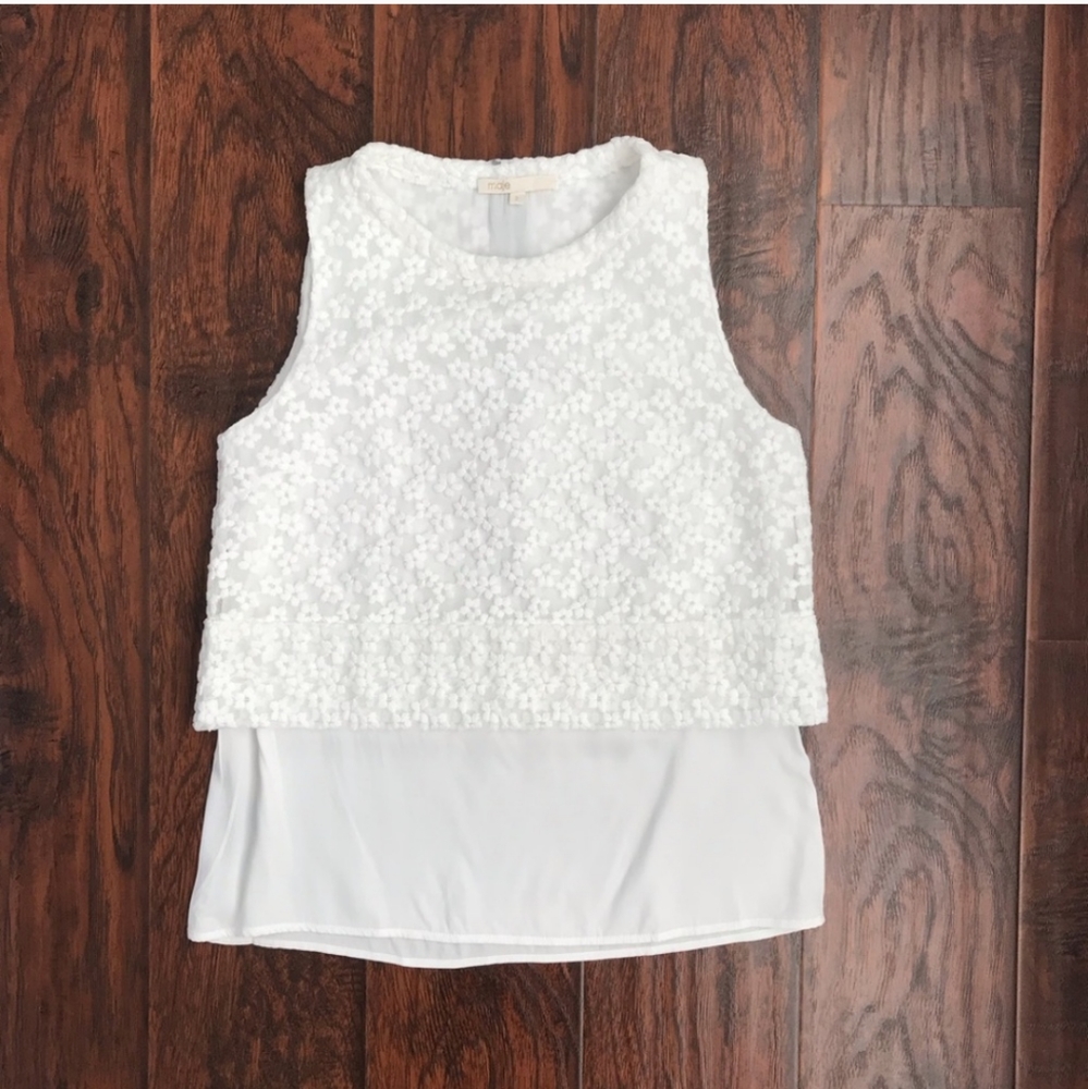 💙 maje size 2 floral embroidered overlay tank